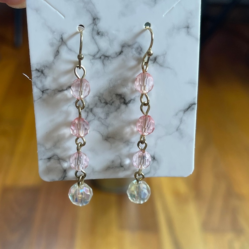 Fishhook pink to clear ombre beaded earrings